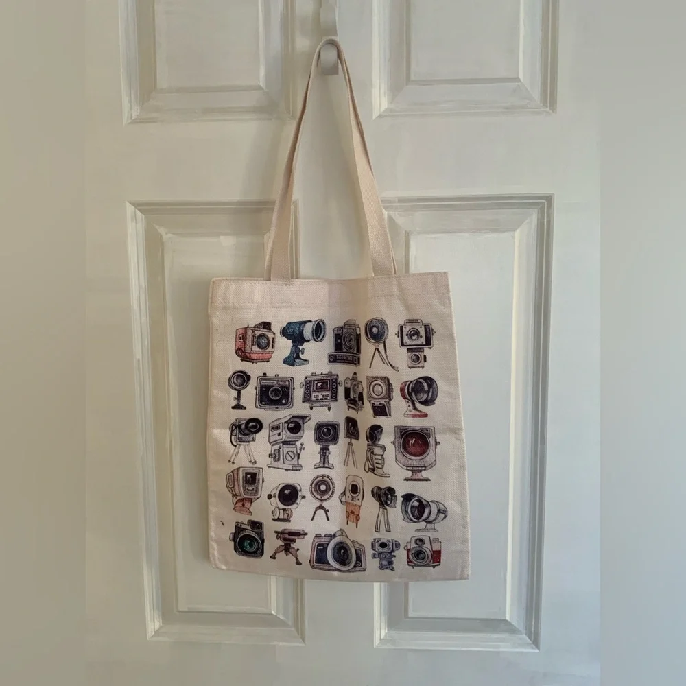 Cotton Camera Print Tote Bag